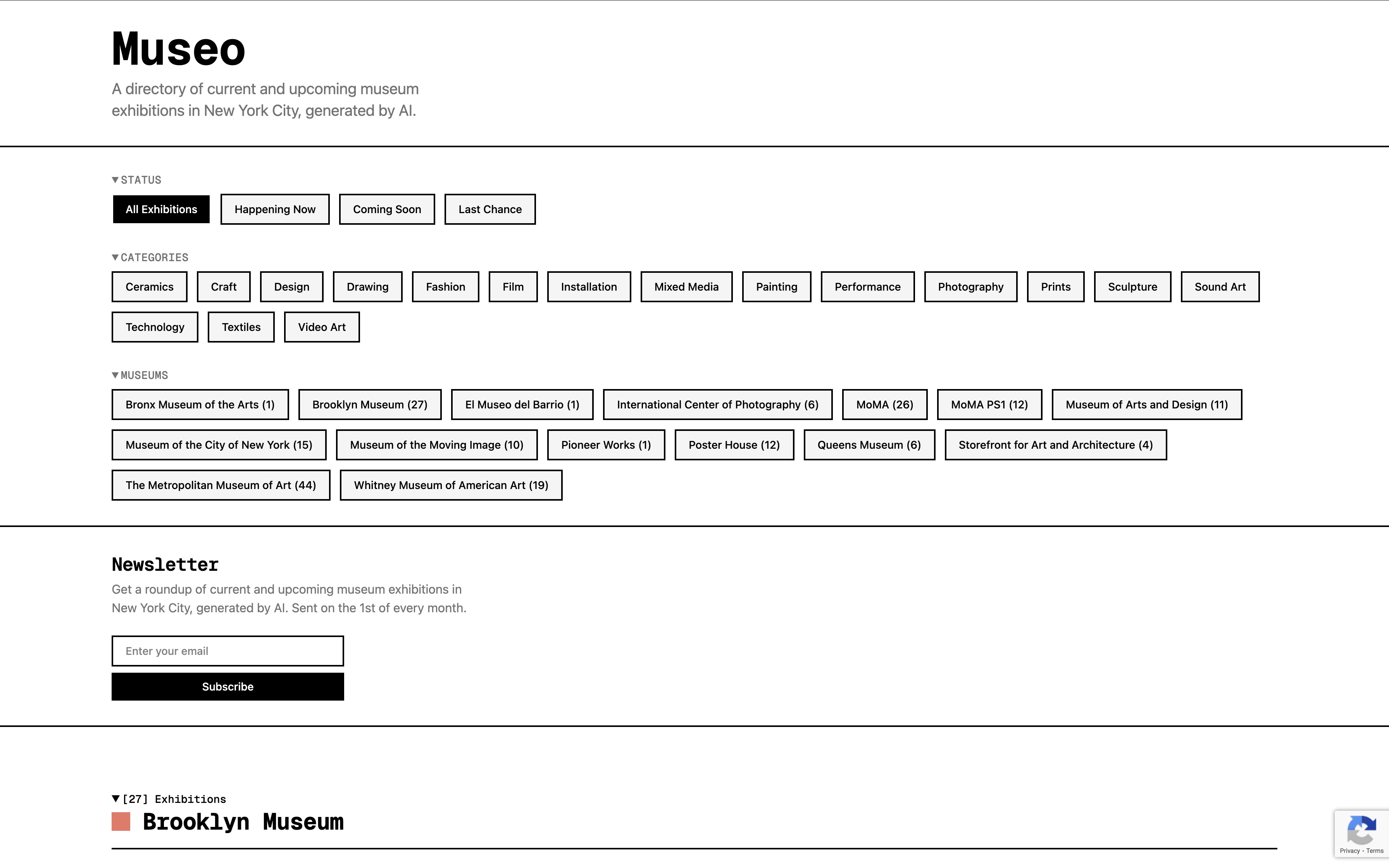 Museo Home Page Screenshot